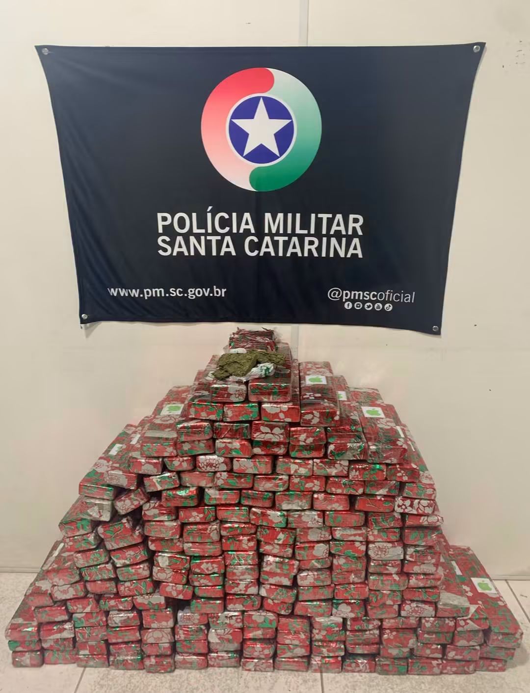 🚨**Polícia Militar de m Blumenau apreende mais de 144 quilos de drogas e prende cinco suspeitos por tráfico**  Uma operação da Polícia Militar🚔realizada nesta sexta-feira, 11/09, resultou na prisão de cinco pessoas e na apreensão de mais de 144 quilos de entorpecentes. A ação aconteceu após o monitoramento da suspeita de utilização de uma motocicleta para o transporte e comercialização de drogas.  A ocorrência teve início quando os policiais identificaram o veículo suspeito e realizaram a abordagem de dois indivíduos, que tentaram fugir sem sucesso. Durante a revista pessoal, os agentes encontraram cerca de 950 gramas de maconha na cintura de um dos suspeitos.  Dando continuidade às diligências, a guarnição deslocou-se até o endereço associado aos investigados.   Reportagem Guaramirim 🔺.  No local, outras três pessoas foram abordadas e, após buscas na residência, foram localizados cerca de 143kg de maconha.  No total, a operação retirou de circulação uma expressiva quantidade de drogas e desarticulou o ponto de apoio logístico do grupo criminoso.  Todos os envolvidos, juntamente com os entorpecentes e os materiais apreendidos, foram encaminhados à Central de Polícia para a formalização do flagrante e os procedimentos legais cabíveis.